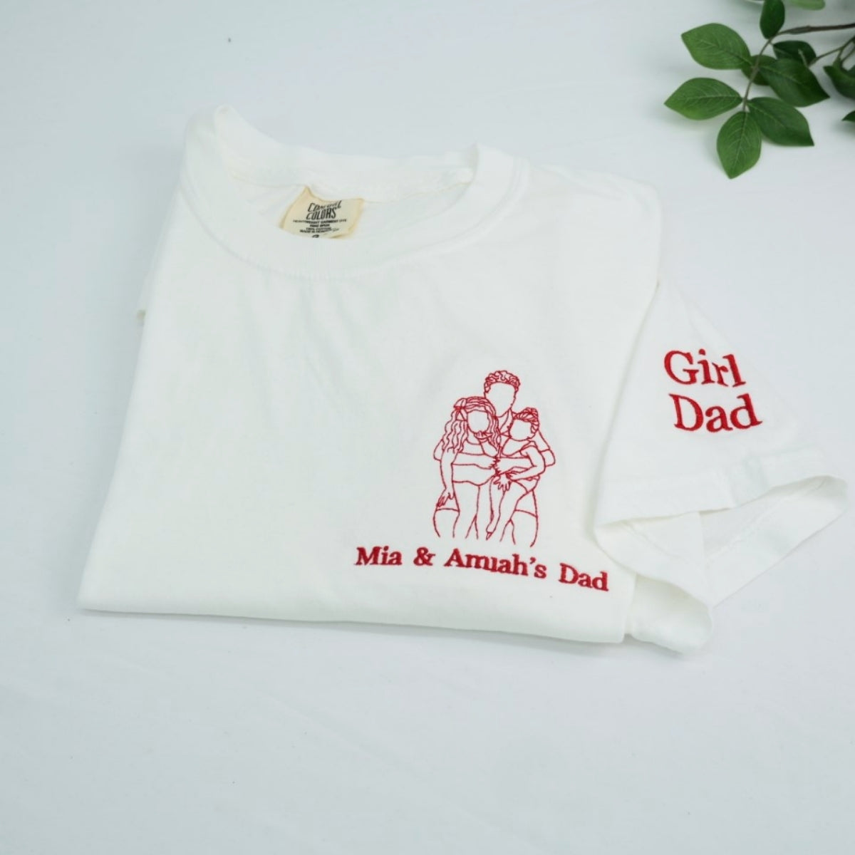 Girl Dad Custom Embroidered T-Shirt - Father Daughter Outline Shirt - Personalized Dad Gift