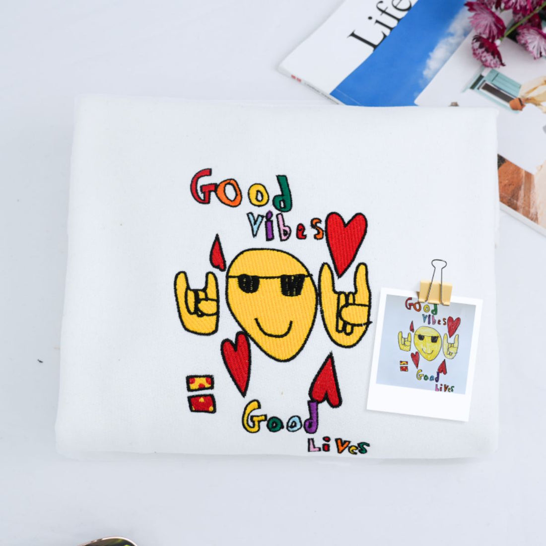 Good Vibes Custom Embroidered Sweatshirt - Child Artwork Embroidery - Personalized Kids Gift