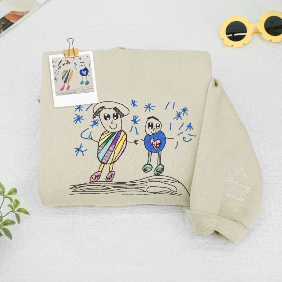 Good Vibes Custom Embroidered Sweatshirt - Child Artwork Embroidery - Personalized Kids Gift
