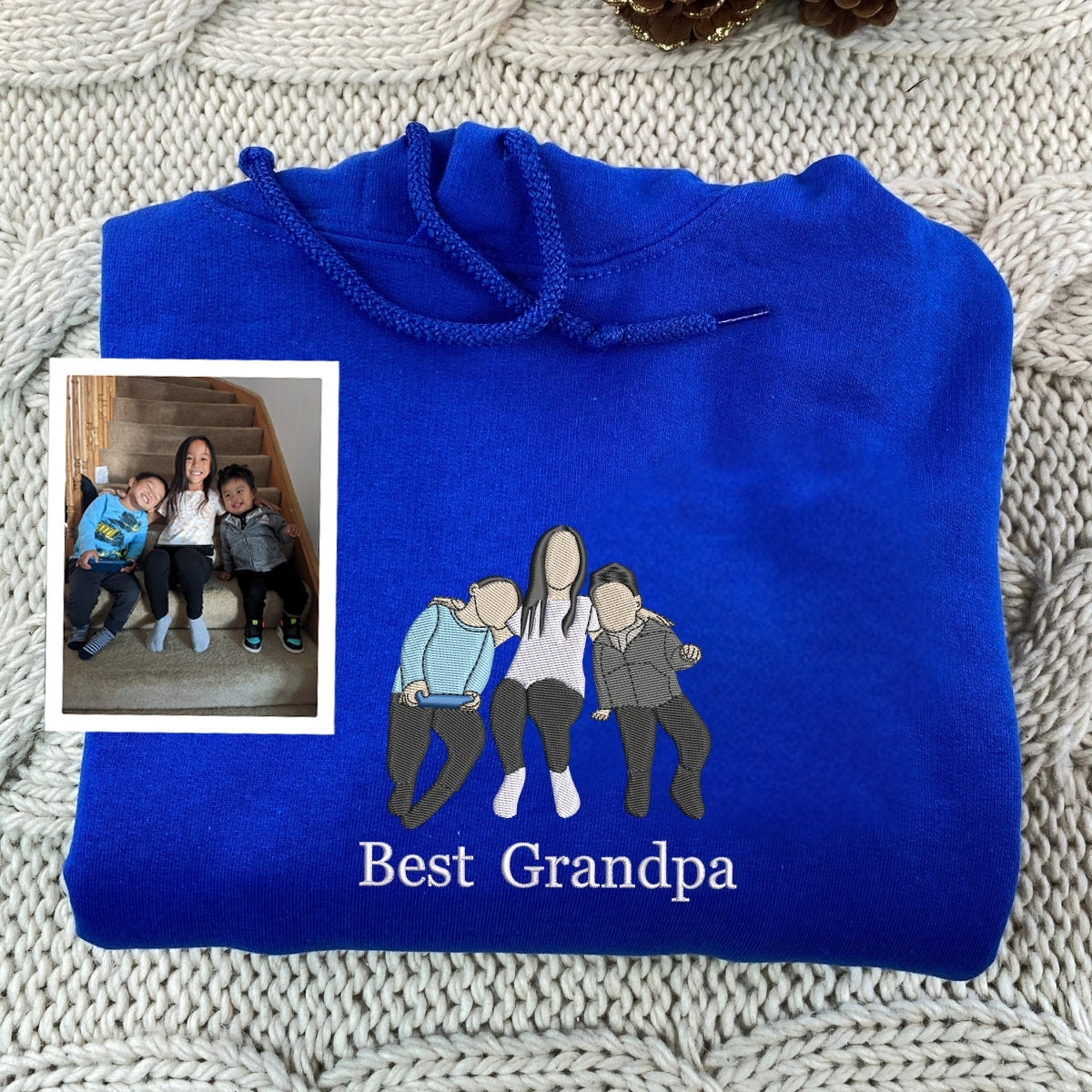 Grandfather Photo Custom Embroidered Hoodie - Memory Sweatshirt - Personalized Father's Day Gift