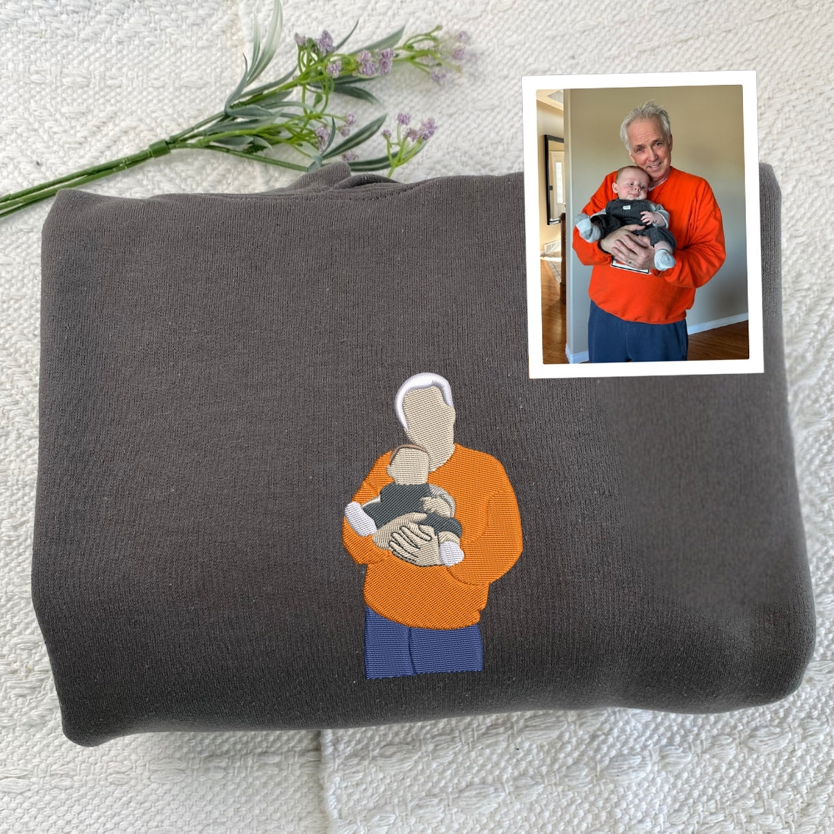 Grandfather Photo Custom Embroidered Hoodie - Memory Sweatshirt - Personalized Father's Day Gift