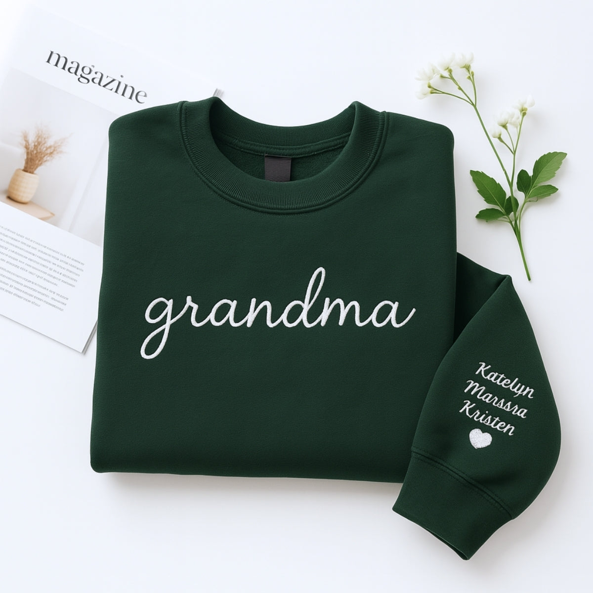 Grandma Christmas Custom Embroidered Sweatshirt - Grandchildren Names - Holiday Gift