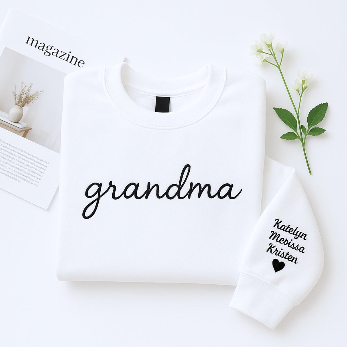 Grandma Christmas Custom Embroidered Sweatshirt - Grandchildren Names - Holiday Gift