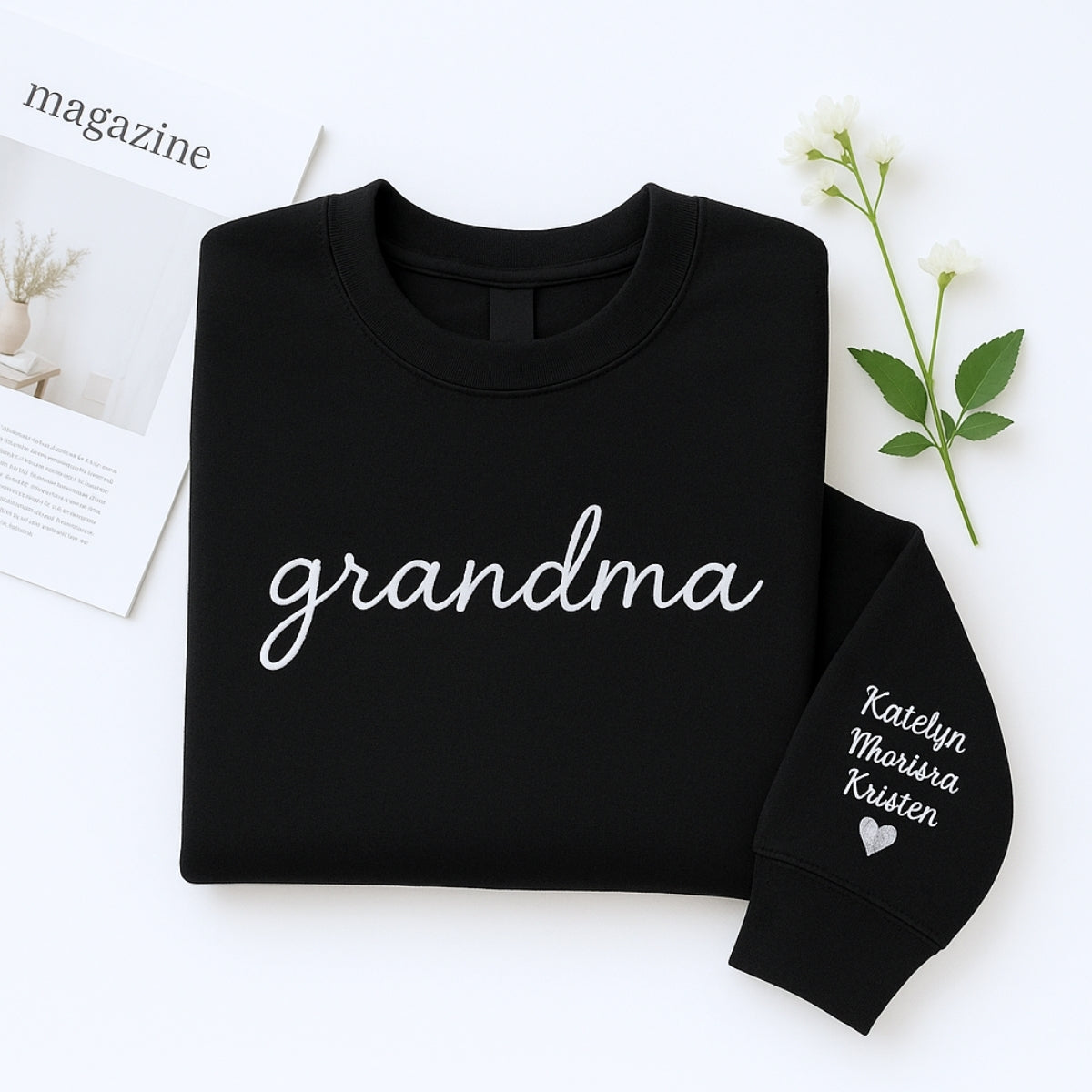 Grandma Christmas Custom Embroidered Sweatshirt - Grandchildren Names - Holiday Gift
