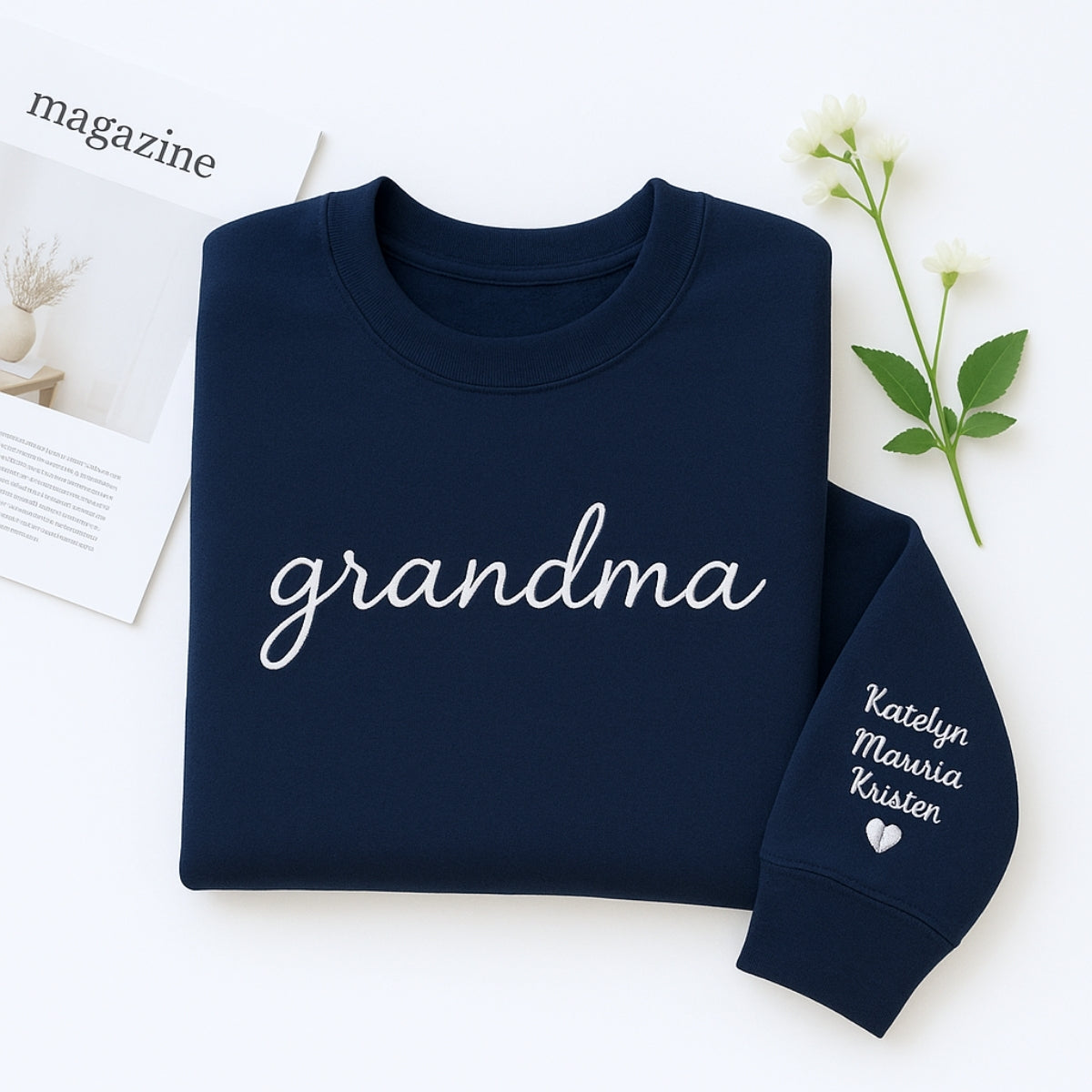 Grandma Christmas Custom Embroidered Sweatshirt - Grandchildren Names - Holiday Gift