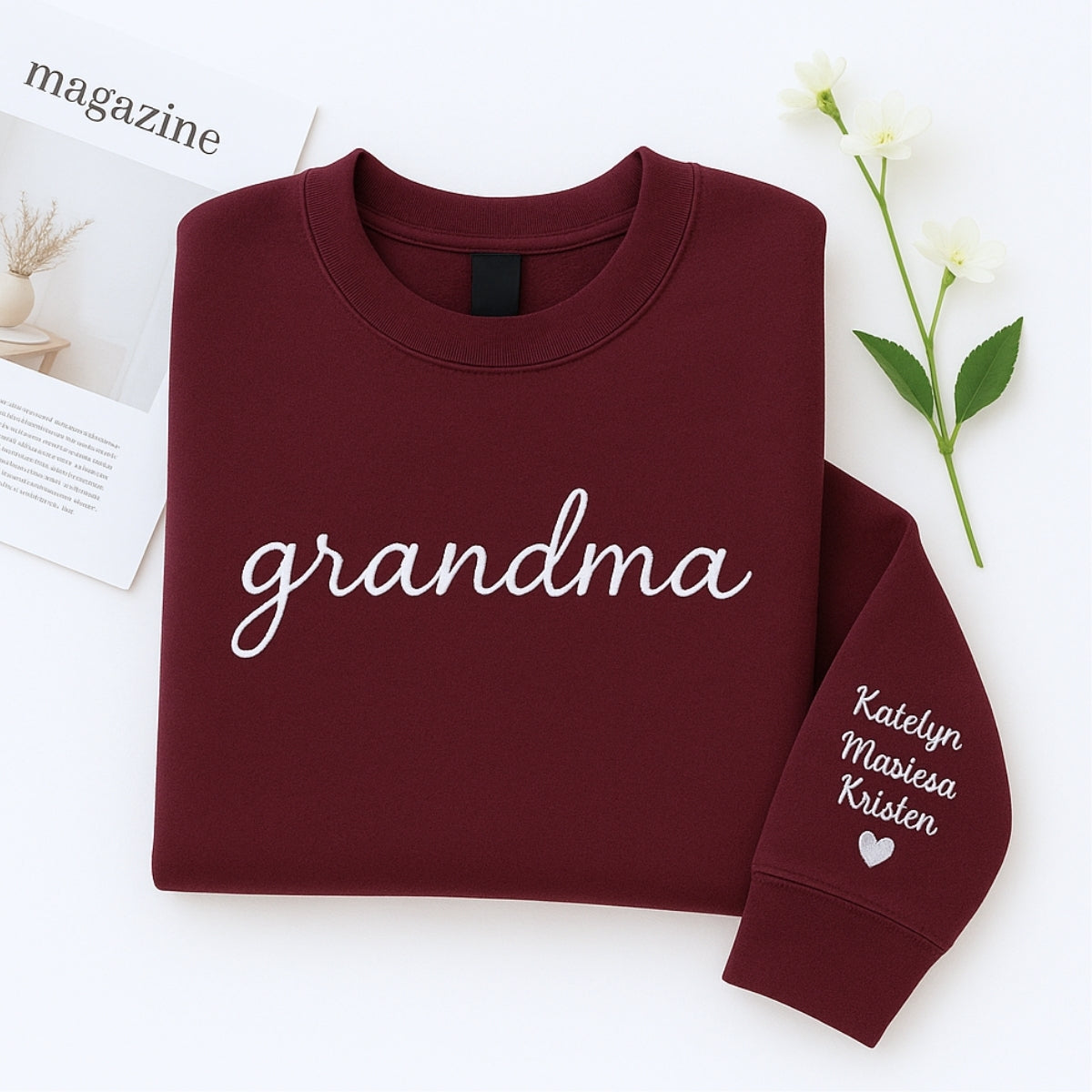 Grandma Christmas Custom Embroidered Sweatshirt - Grandchildren Names - Holiday Gift