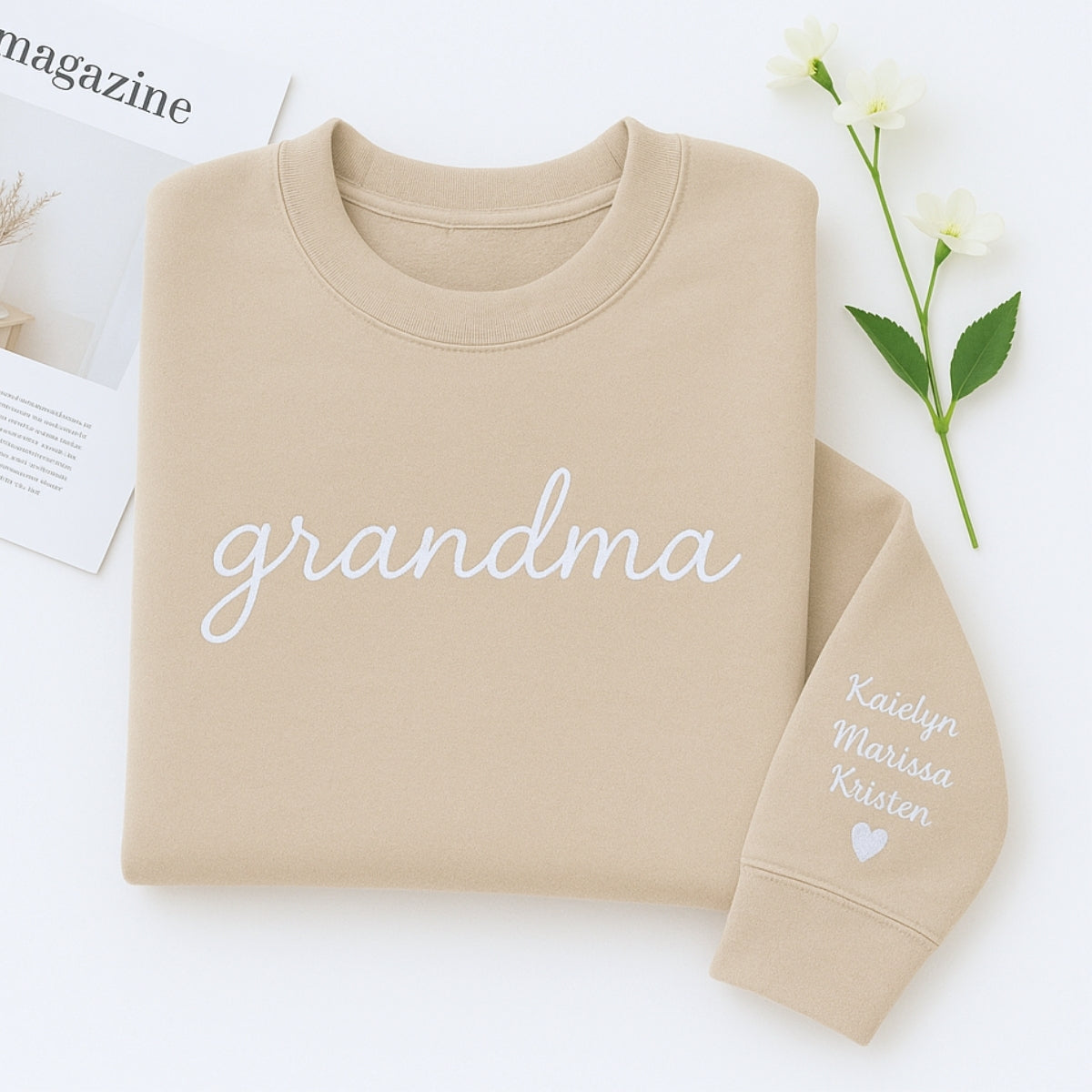 Grandma Christmas Custom Embroidered Sweatshirt - Grandchildren Names - Holiday Gift
