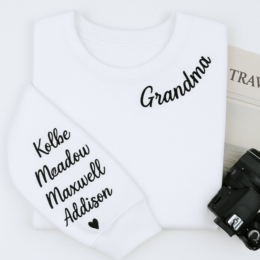 Grandma Crew Neck Custom Embroidered Sweatshirt - Grandchildren Names - Mother's Day Gift
