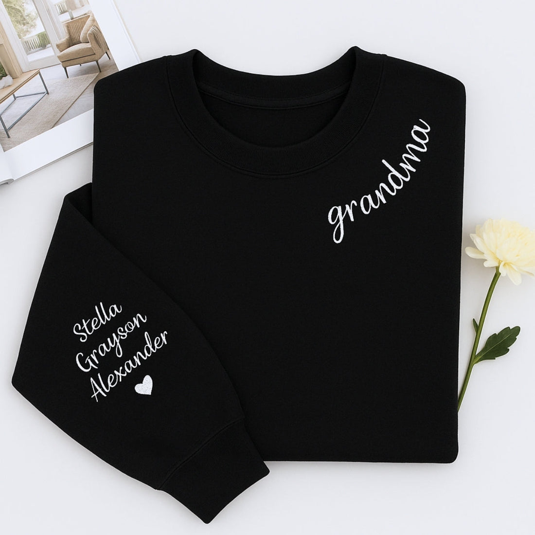 Grandma Crew Neck Custom Embroidered Sweatshirt - Grandchildren Names - Mother's Day Gift