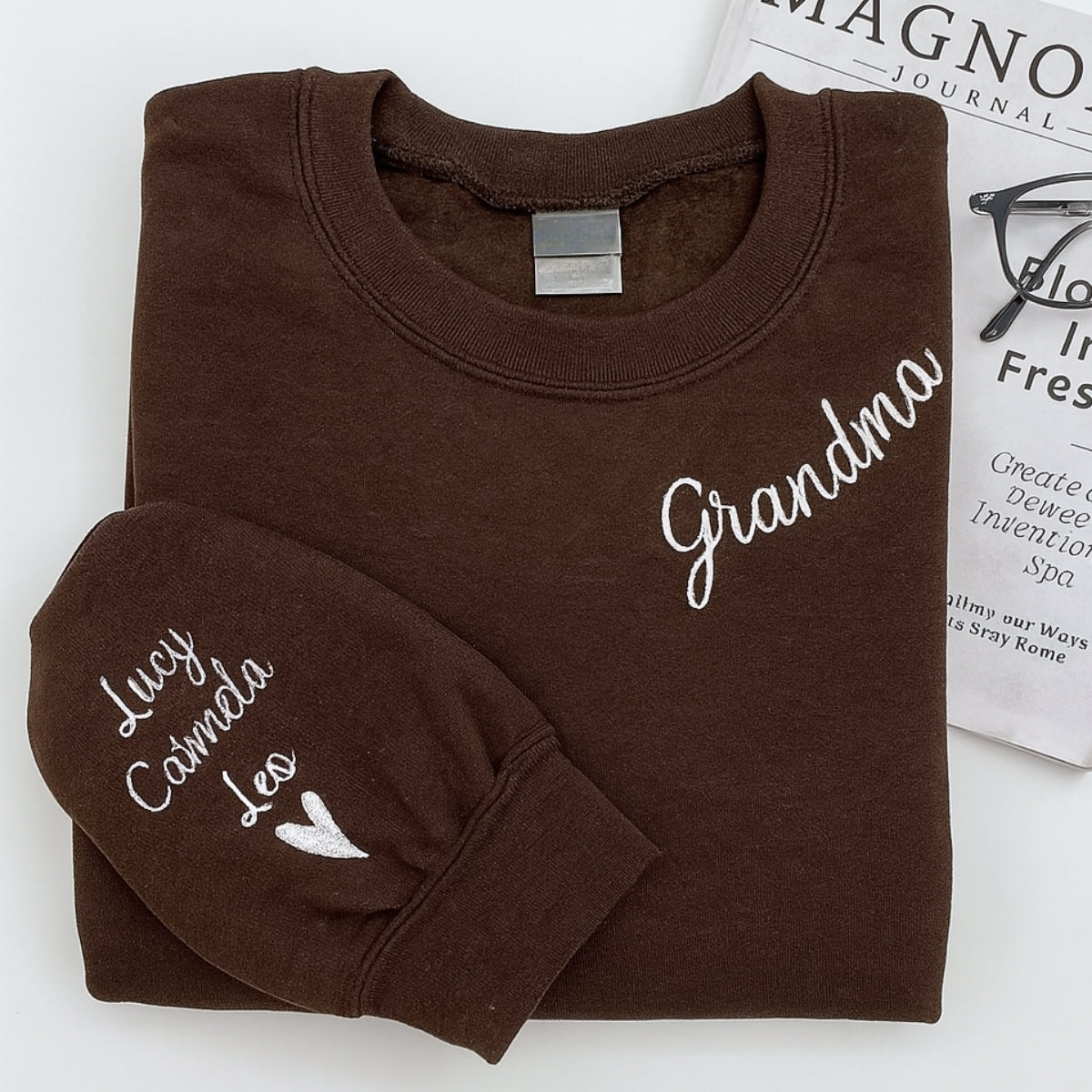 Grandma Crew Neck Custom Embroidered Sweatshirt - Grandchildren Names - Mother's Day Gift