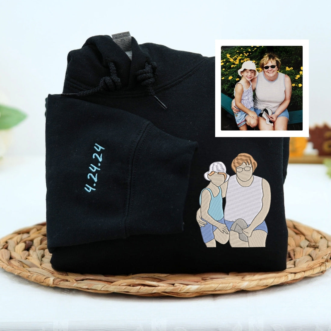 Grandma Family Portrait Custom Embroidered Hoodie - Personalized Sweatshirt - Grandmother Gift