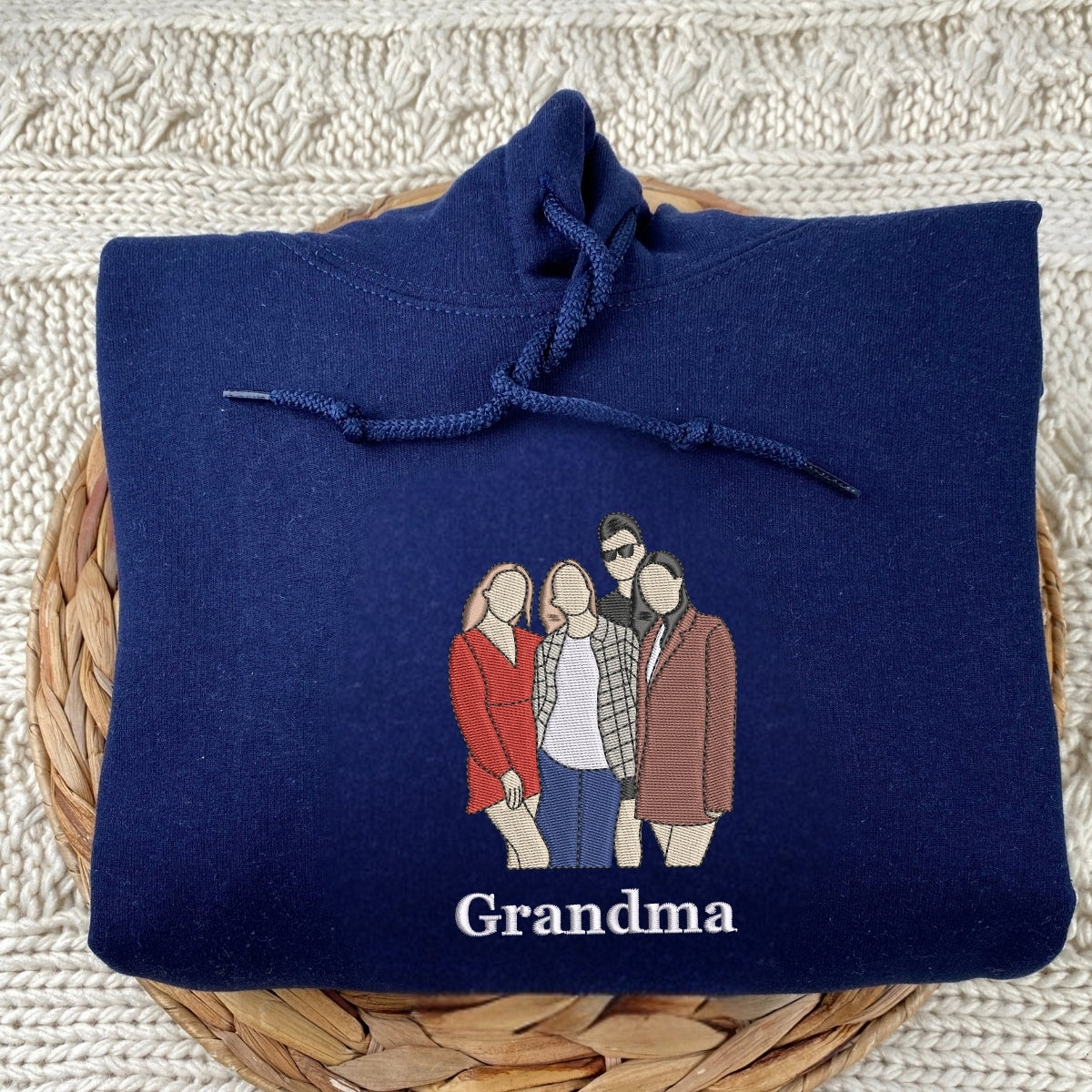 Grandma Custom Embroidered Hoodie - Family Portrait Sweatshirt - Personalized Grandmother Gift