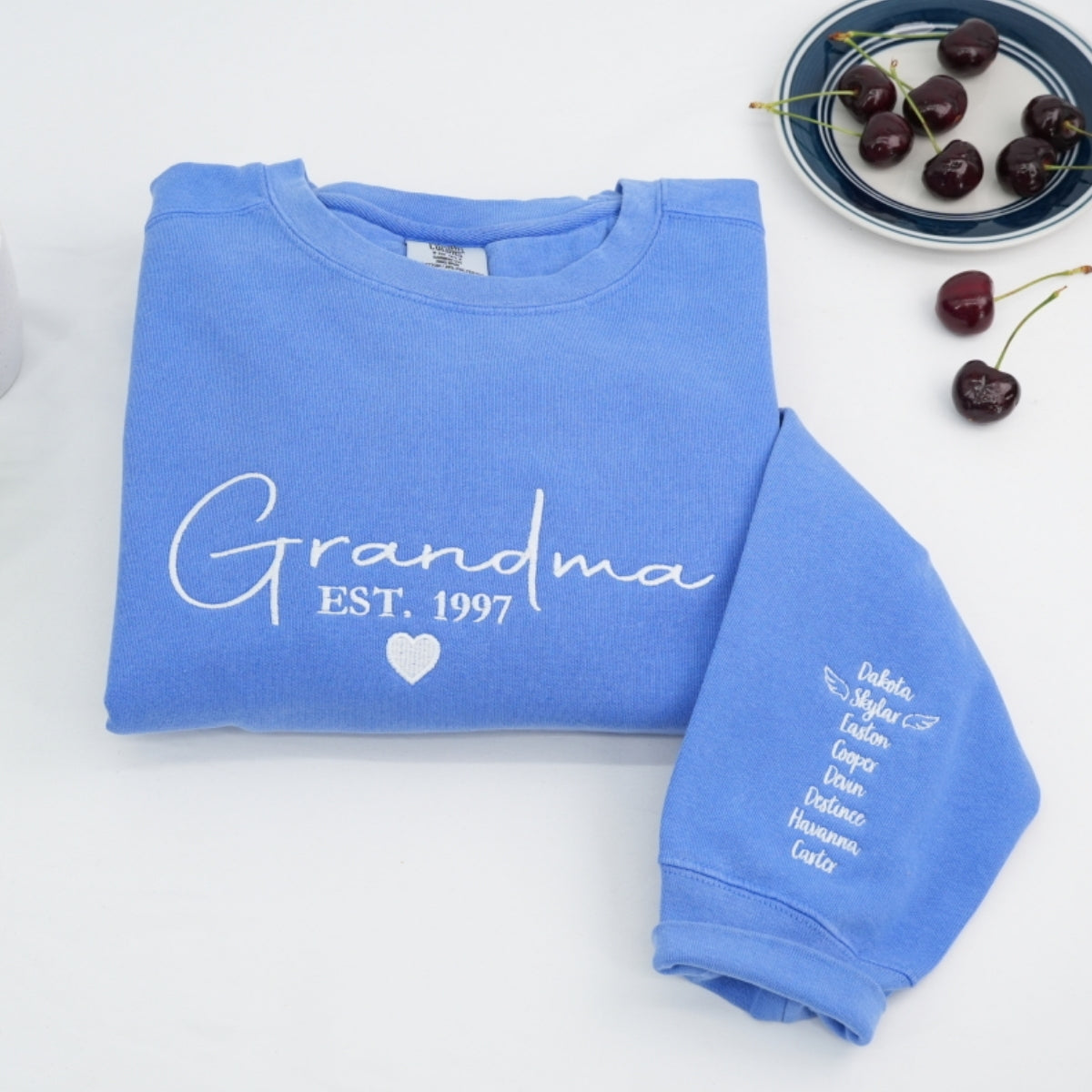 Grandchildren Names Custom Embroidered Hoodie - Personalized Grandma Gift