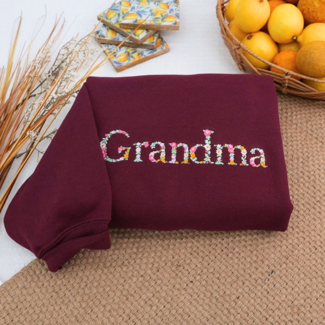 Floral Custom Embroidered Sweatshirt - Personalized Grandma Hoodie - Mother's Day Gift