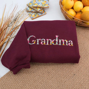 Floral Custom Embroidered Sweatshirt - Personalized Grandma Hoodie - Mother's Day Gift