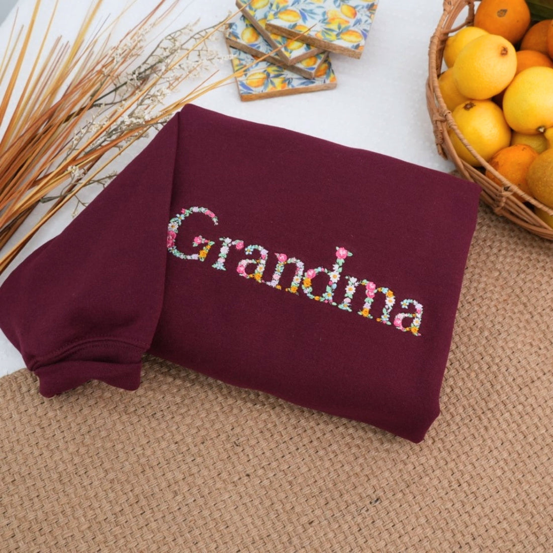 Floral Custom Embroidered Sweatshirt - Personalized Grandma Hoodie - Mother's Day Gift