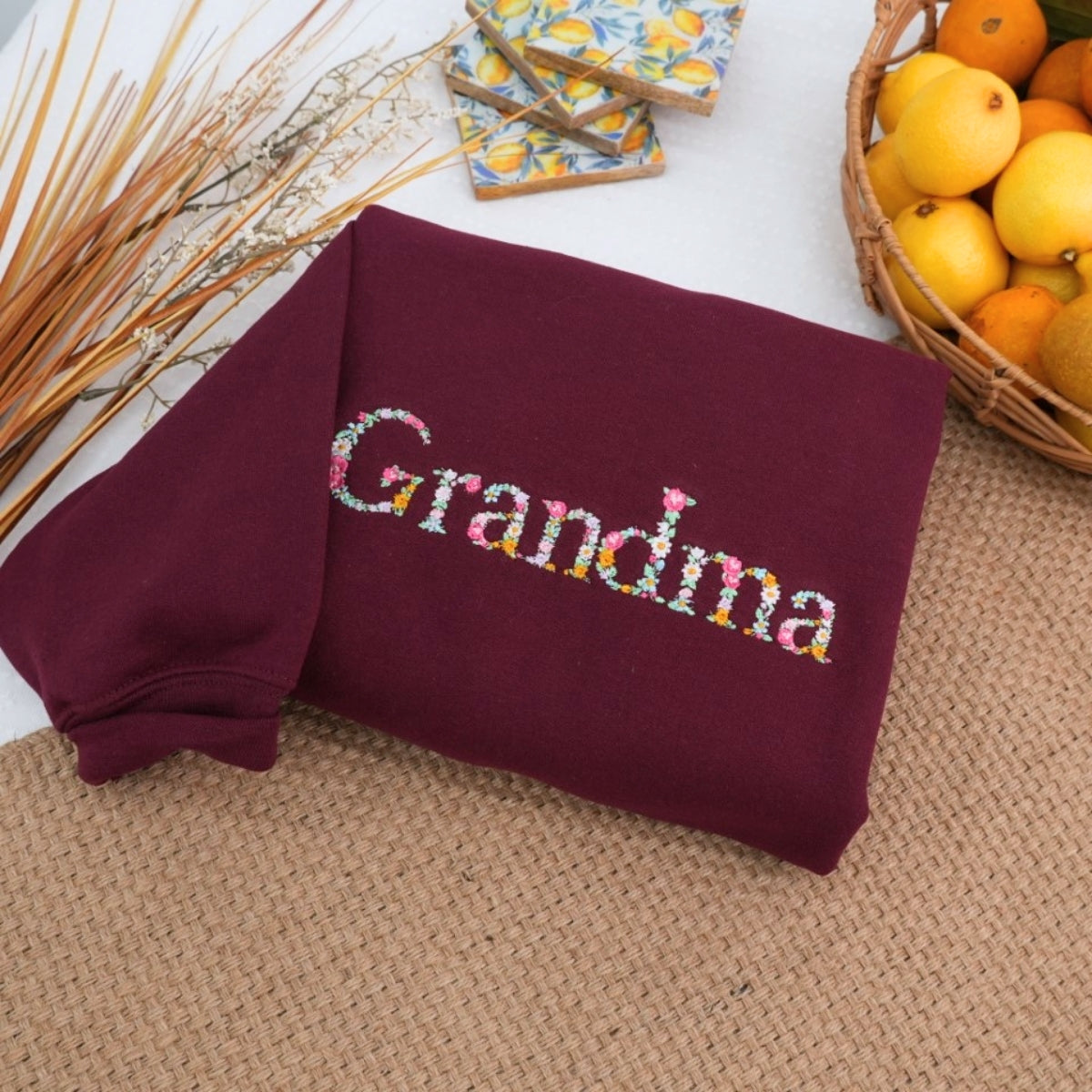 Floral Custom Embroidered Sweatshirt - Personalized Grandma Hoodie - Mother's Day Gift