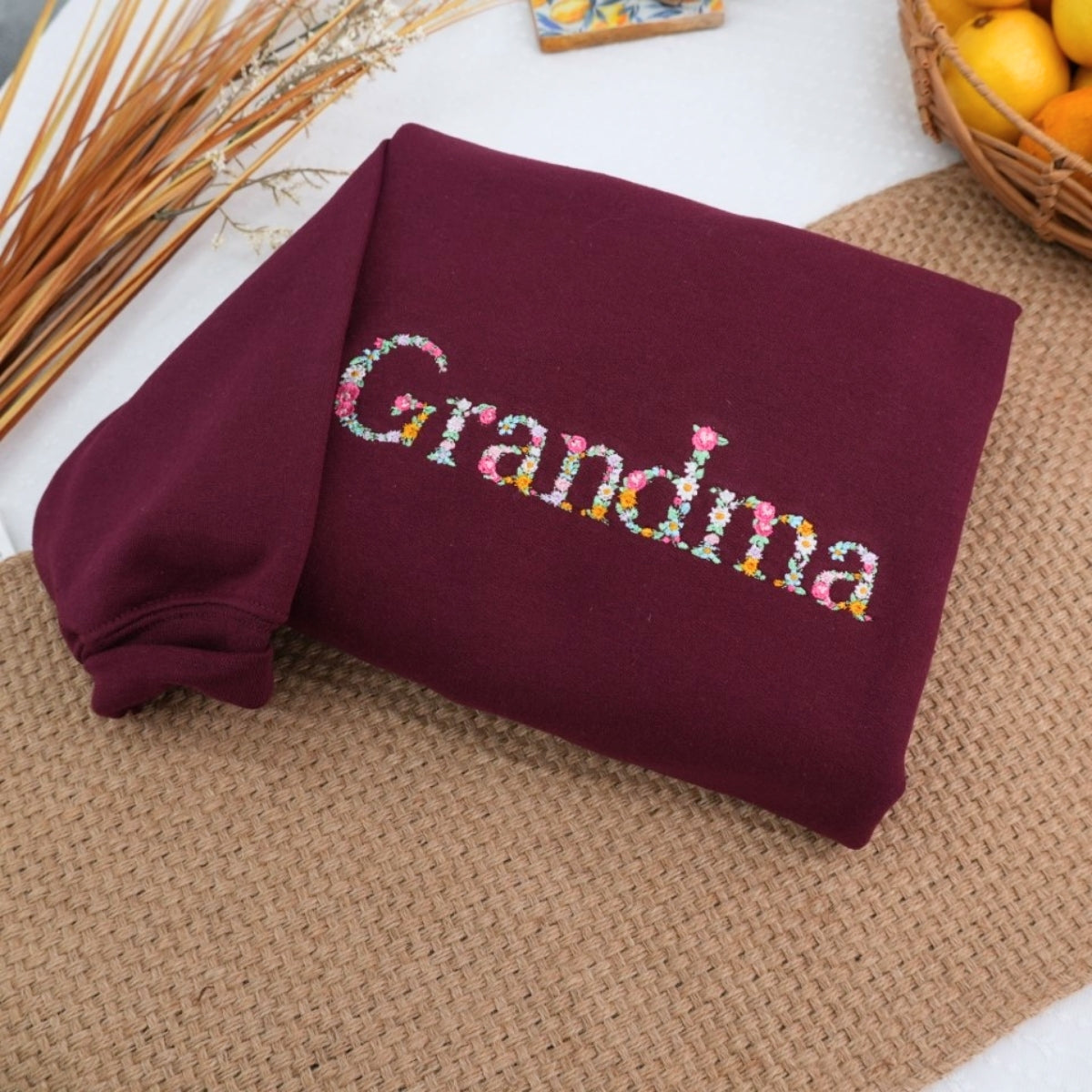 Floral Custom Embroidered Sweatshirt - Personalized Grandma Hoodie - Mother's Day Gift