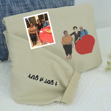 Family Photo Embroidered Hoodie - Custom Grandma Portrait Sweatshirt - Grandmother Gift