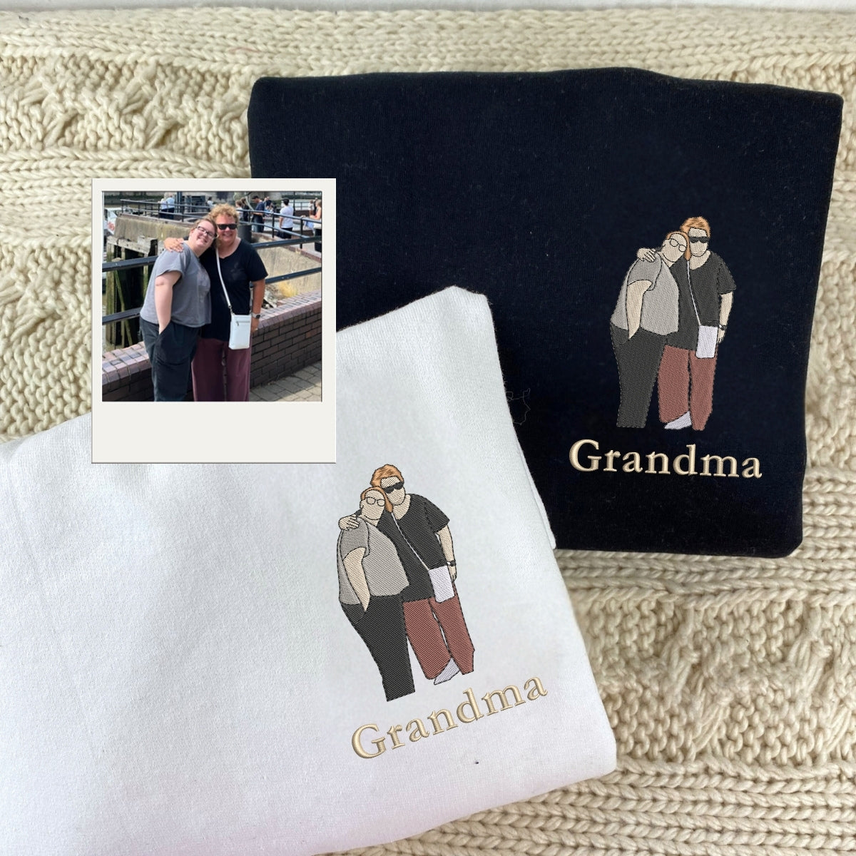 Family Photo Embroidered Hoodie - Custom Grandma Portrait Sweatshirt - Grandmother Gift