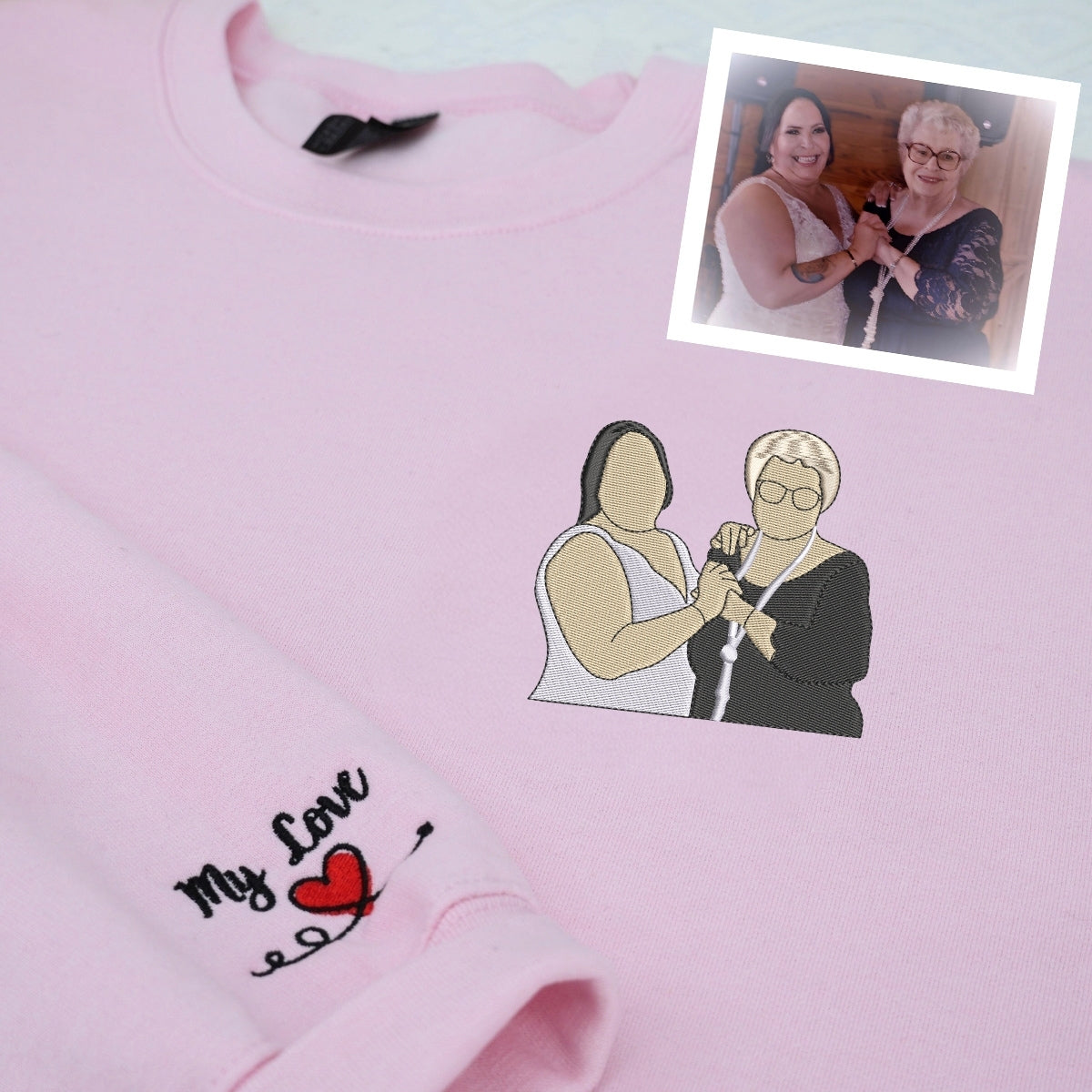 Family Photo Embroidered Sweatshirt - Custom Grandma Portrait Hoodie - Grandmother Gift