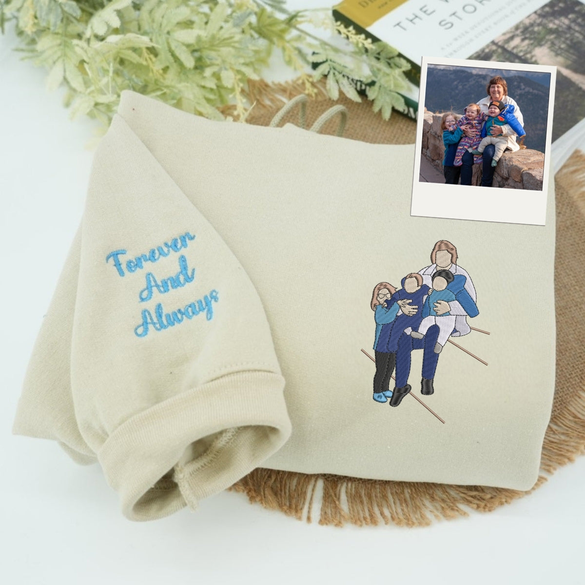 Forever In Your Heart Portrait Embroidered Hoodie - Custom Grandma Memorial Remembrance Gift