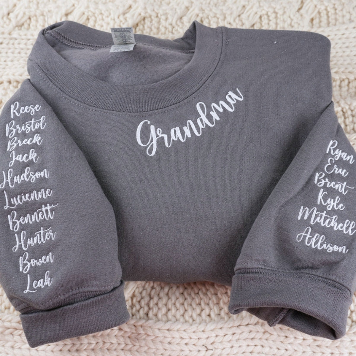 Grandma Custom Neckline Sweaters - Personalised Grandchildren Names - Perfect Mother's Day Gift
