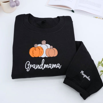 Fall Pumpkin Embroidered Hoodie - Custom Grandmama Sweatshirt - Halloween Grandma Gift