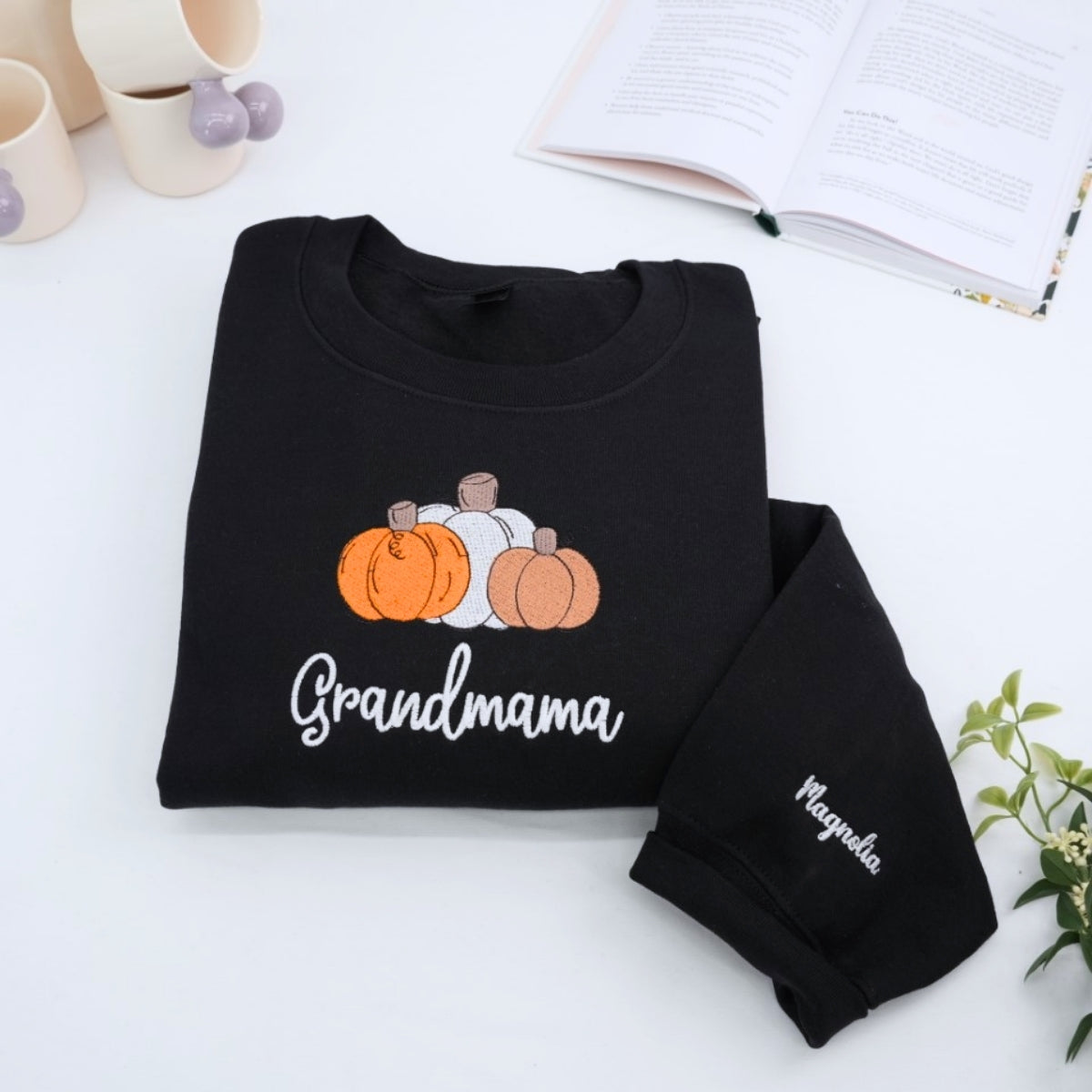 Fall Pumpkin Embroidered Hoodie - Custom Grandmama Sweatshirt - Halloween Grandma Gift