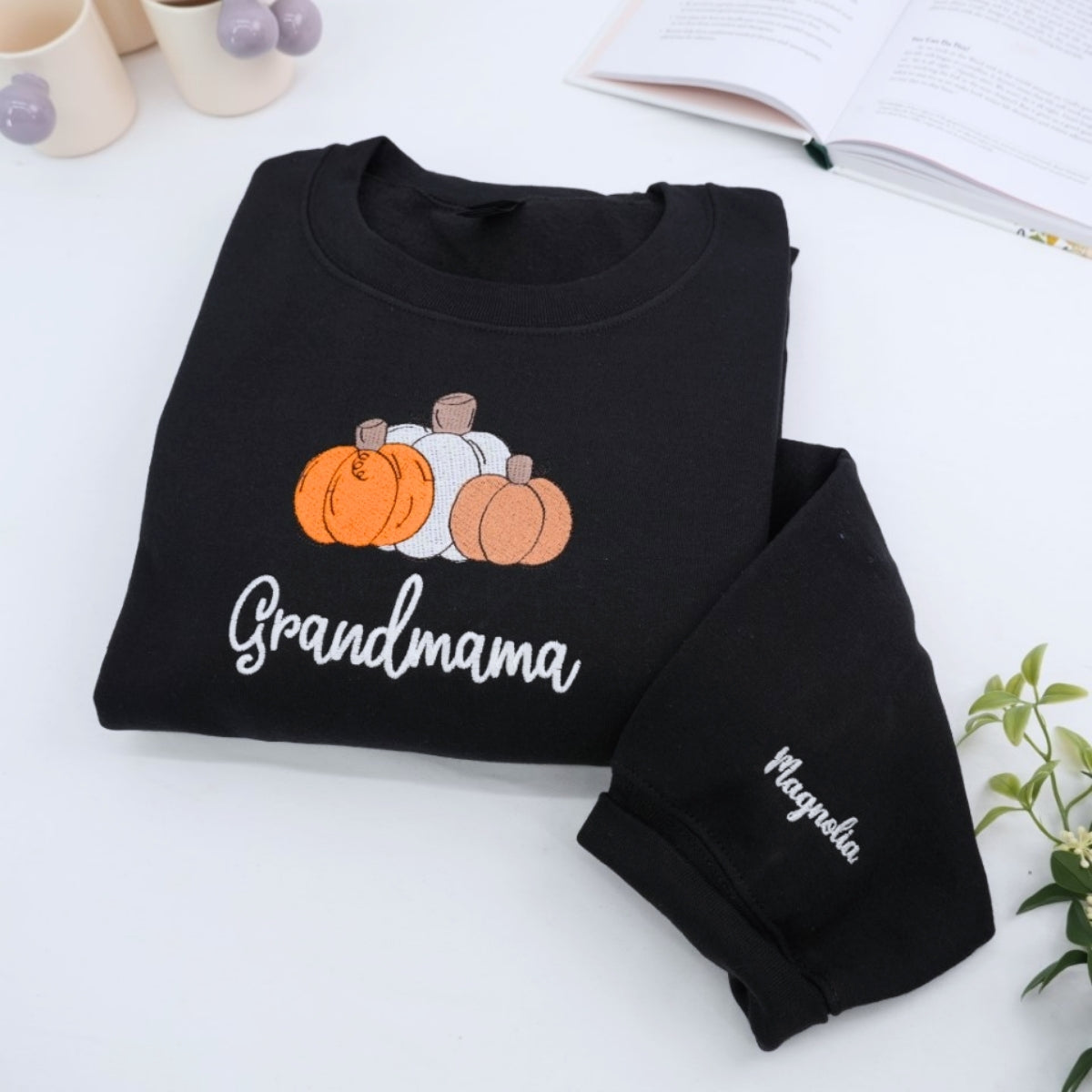Fall Pumpkin Embroidered Hoodie - Custom Grandmama Sweatshirt - Halloween Grandma Gift