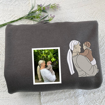 Family Portrait Embroidered Sweatshirt - Custom Grandmother Hoodie - Mother's Day Birthday Gift