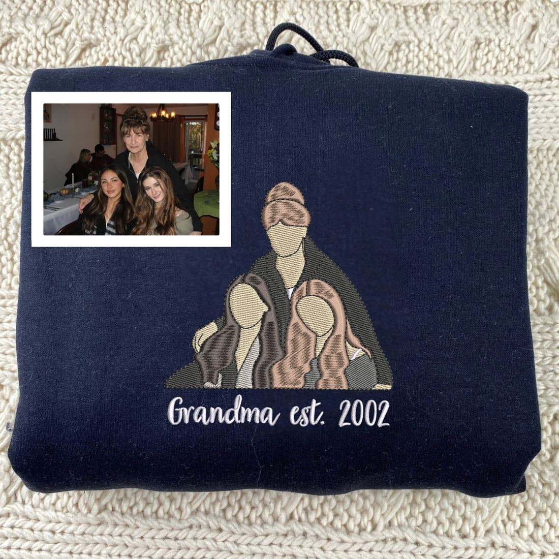 Family Portrait Embroidered Sweatshirt - Custom Grandmother Hoodie - Mother's Day Birthday Gift