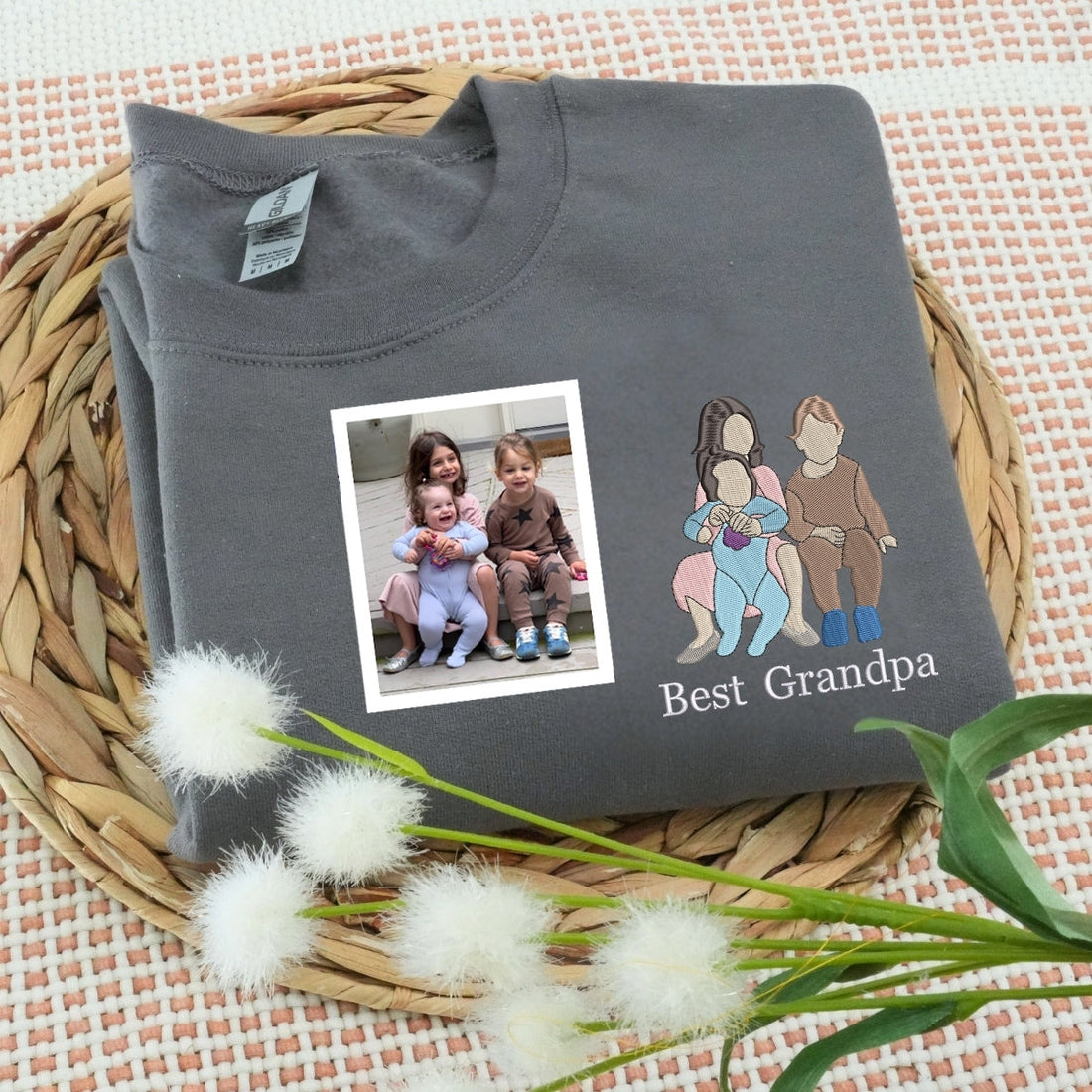 Family Photo Embroidered Sweatshirt - Custom Grandpa Hoodie - Personalized Father's Day Gift