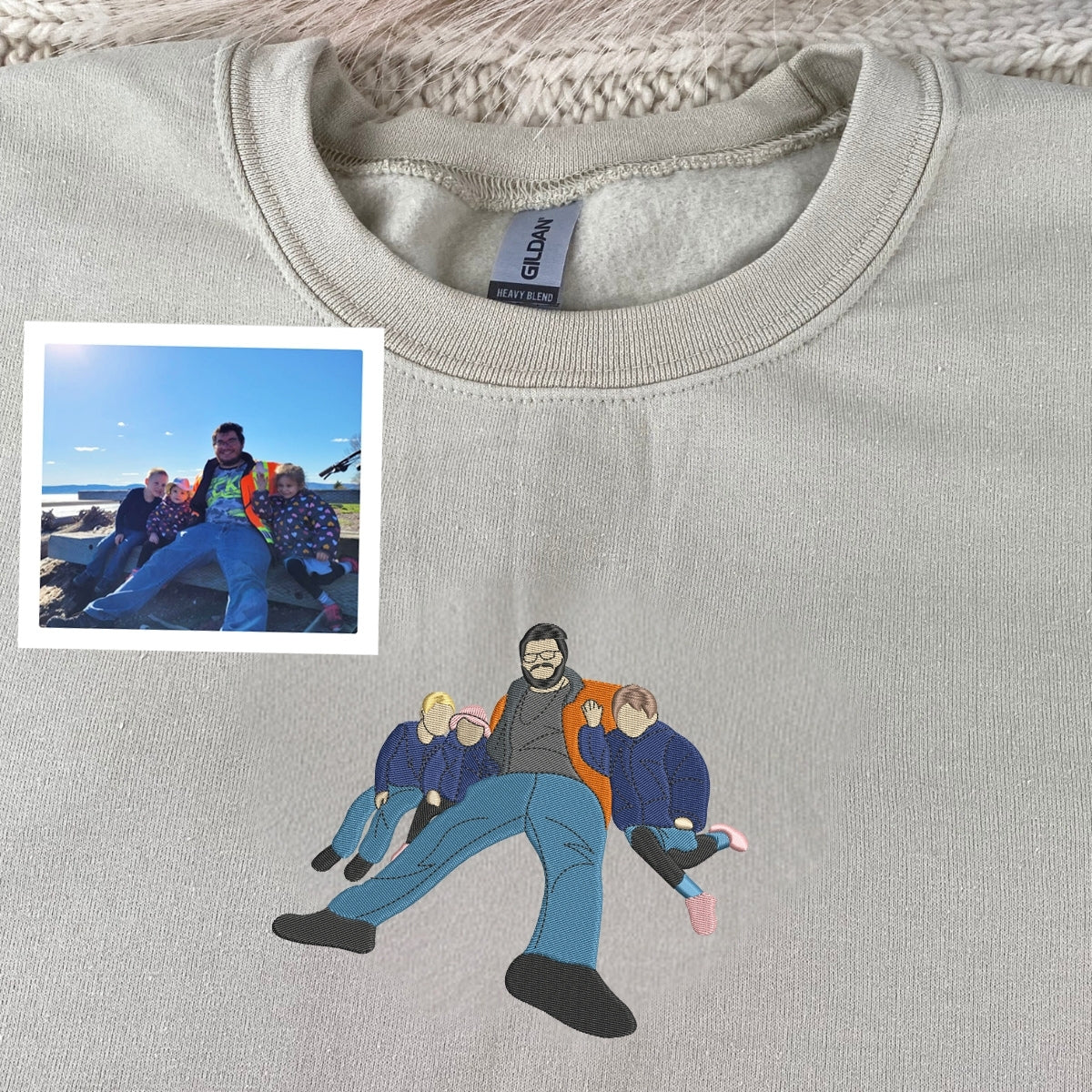 Family Photo Embroidered Sweatshirt - Custom Grandpa Hoodie - Personalized Father's Day Gift