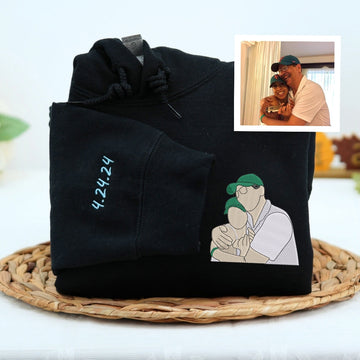 Grandfather Photo Embroidered Sweatshirt - Custom Grandpa Portrait Hoodie - Father's Day Gift