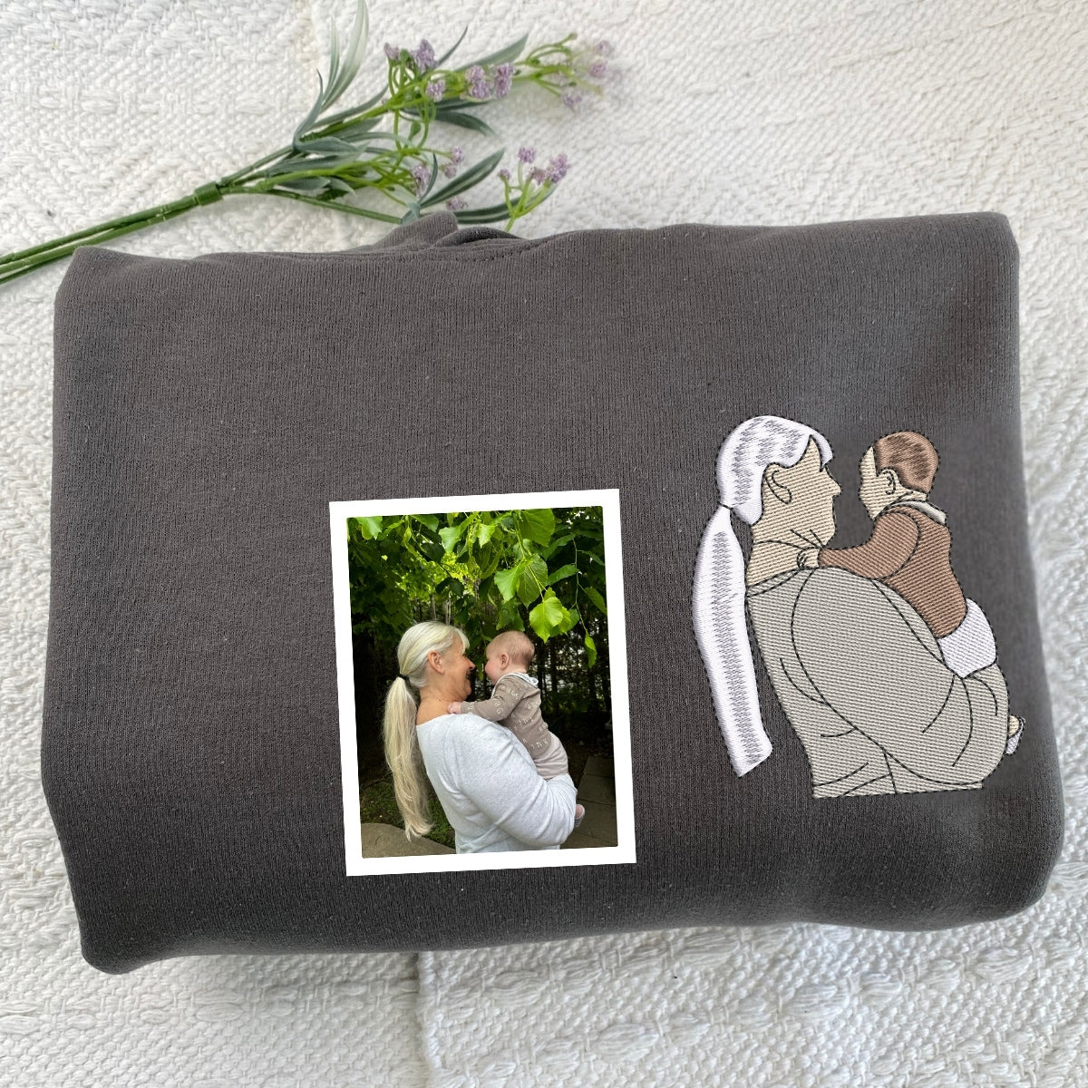 Faith Anniversary Photo Embroidered Hoodie - Custom Grandparents Memorial Bible Verse Gift