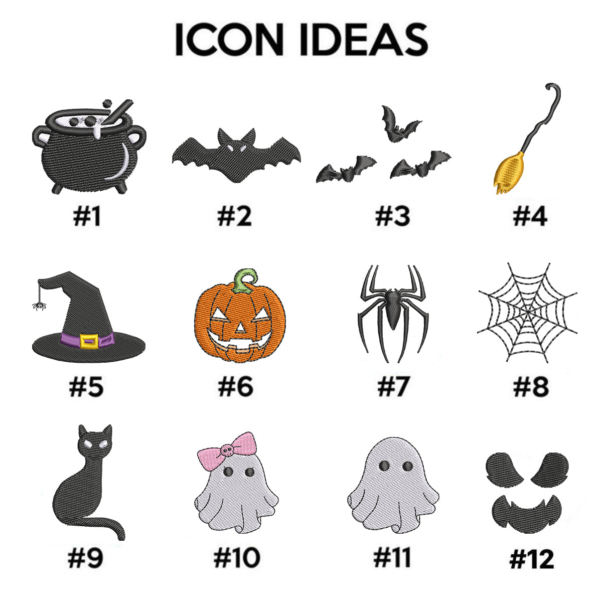 Halloween Icons Embroidered Sweaters - Cute Ghost Pumpkin Cat Crewneck - Perfect Spooky Season Gift