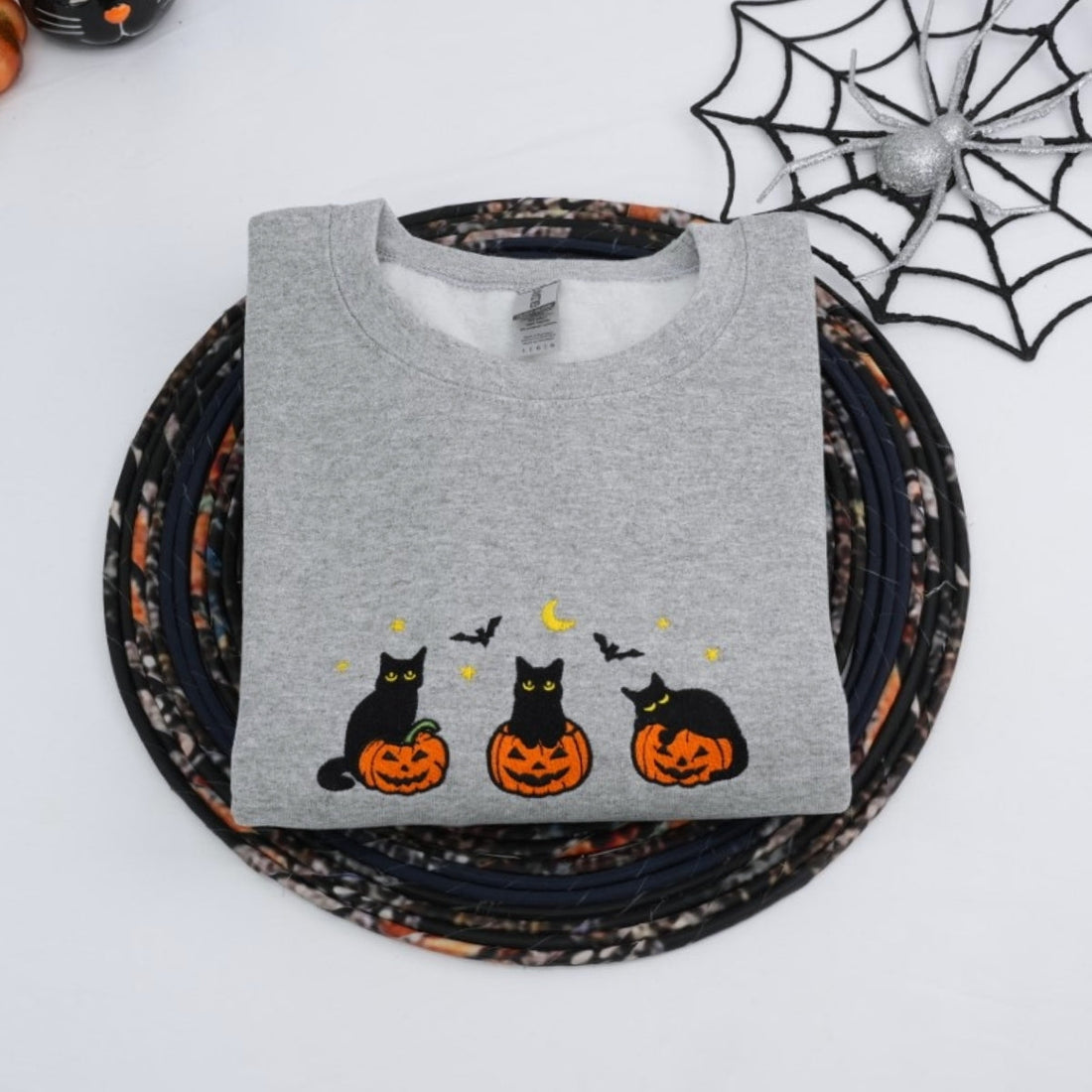 Halloween Cat Lover Custom Embroidered Hoodie - Black Cat Pumpkin Design - Personalized Pet Parent G