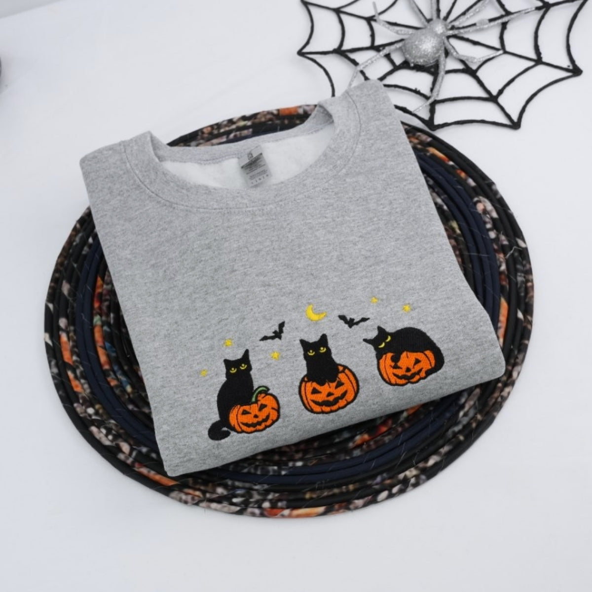 Halloween Cat Lover Custom Embroidered Hoodie - Black Cat Pumpkin Design - Personalized Pet Parent G