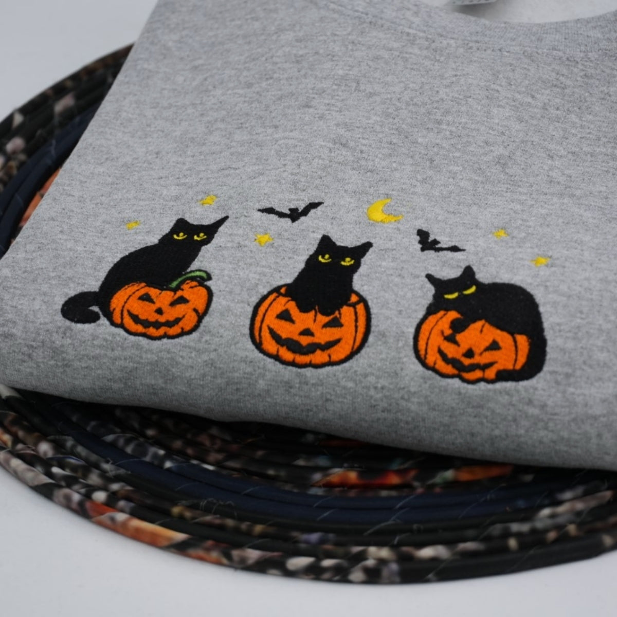 Halloween Cat Lover Custom Embroidered Hoodie - Black Cat Pumpkin Design - Personalized Pet Parent G