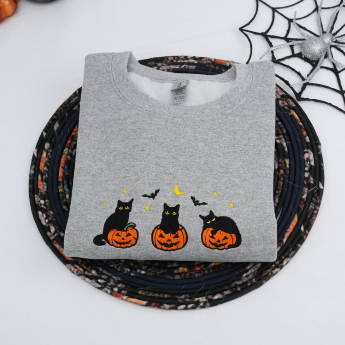 Halloween Cat Lover Custom Embroidered Hoodie - Black Cat Pumpkin Design - Personalized Pet Parent G