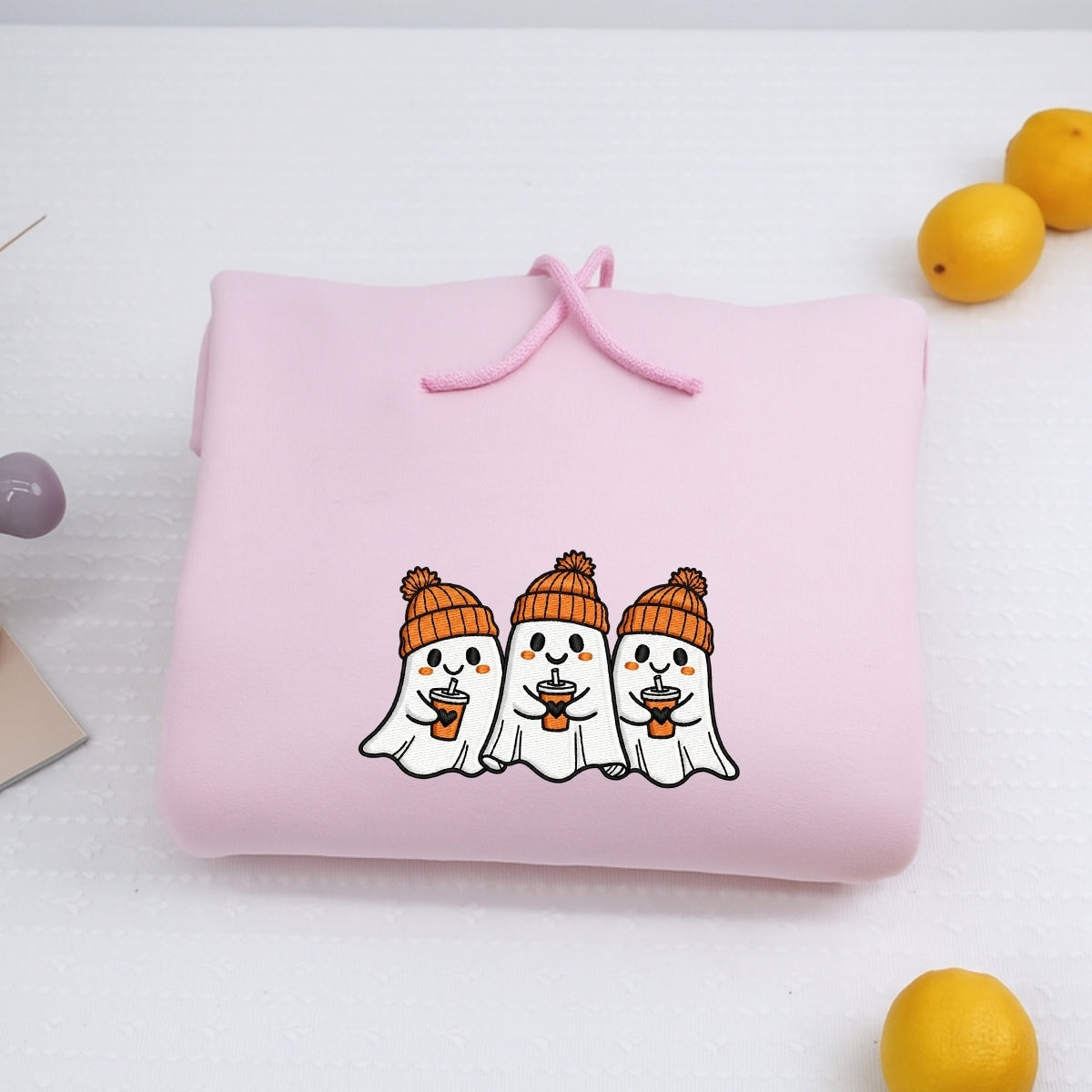 Halloween Coffee Ghost Custom Embroidered Hoodie - Cute Spooky Design - Personalized Halloween Gift