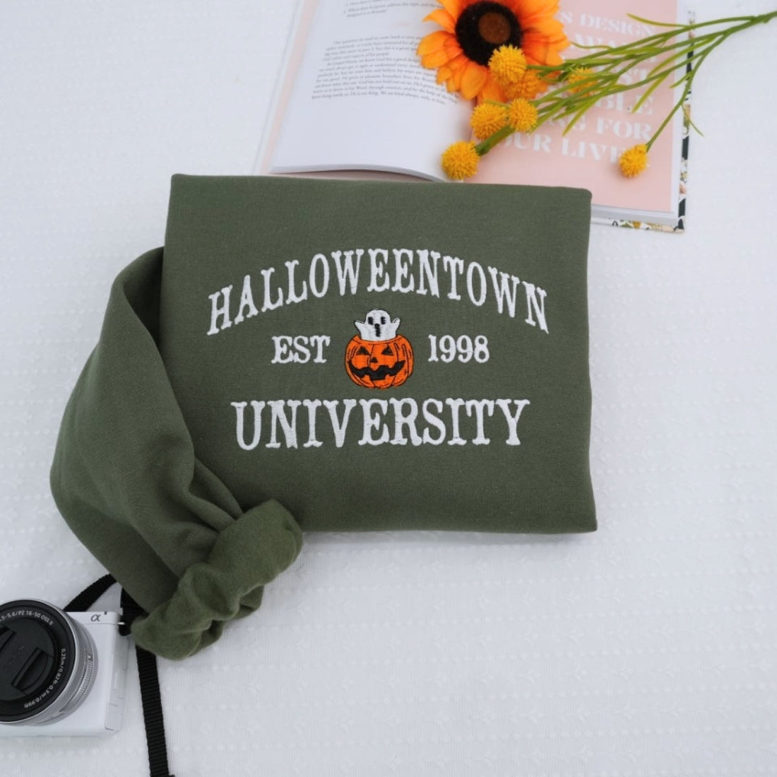 Halloween College Custom Embroidered Hoodie - Pumpkin University Design - Vintage Campus Apparel