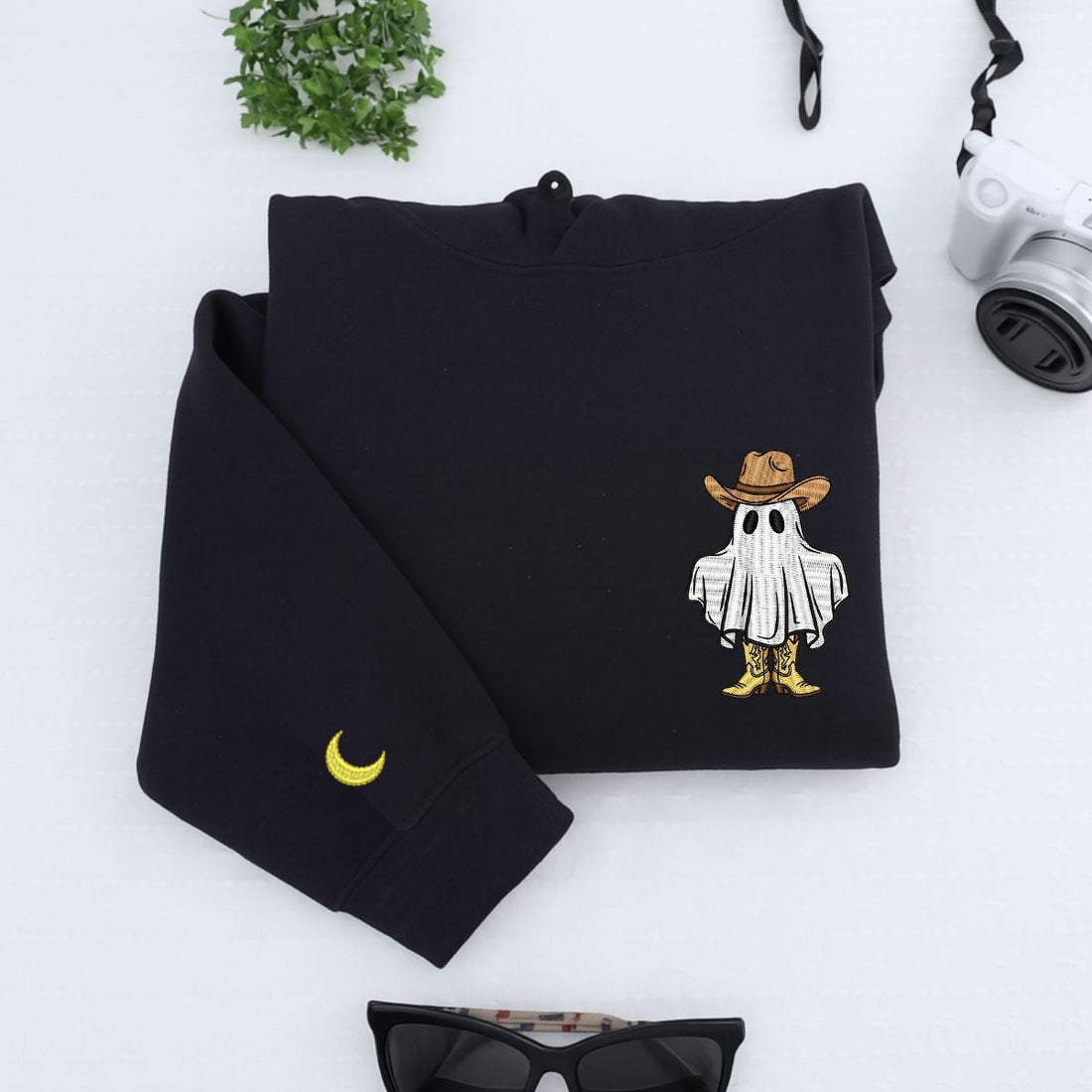 Halloween Cowboy Ghost Custom Embroidered Hoodie - Western Spooky Design - Personalized Halloween Gi