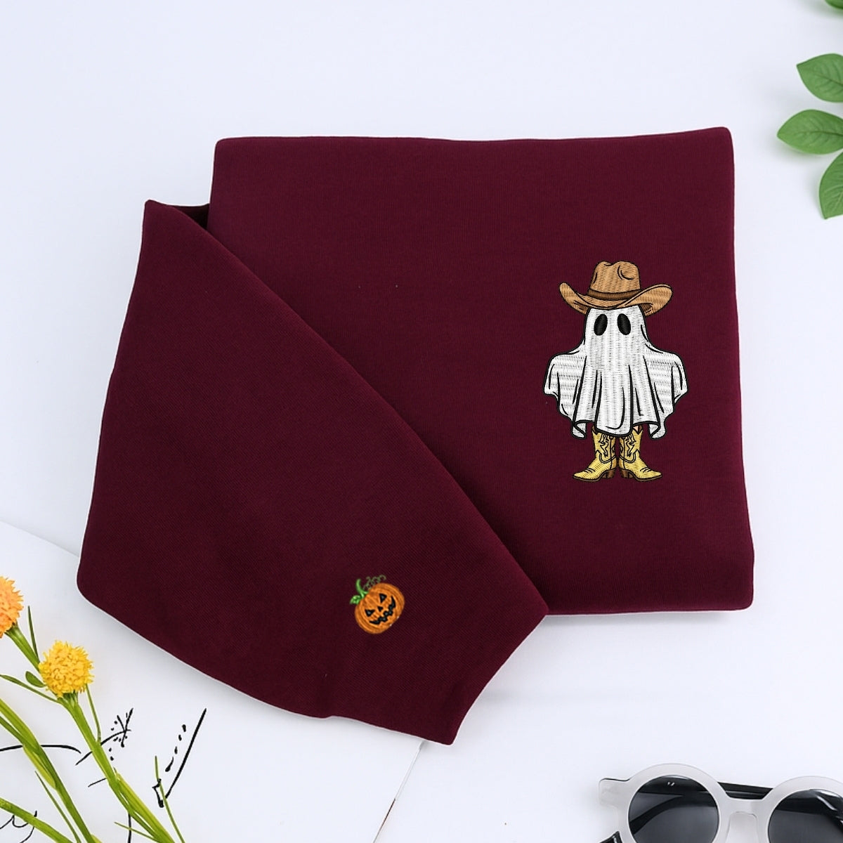 Halloween Cowboy Ghost Custom Embroidered Hoodie - Western Spooky Design - Personalized Halloween Gi