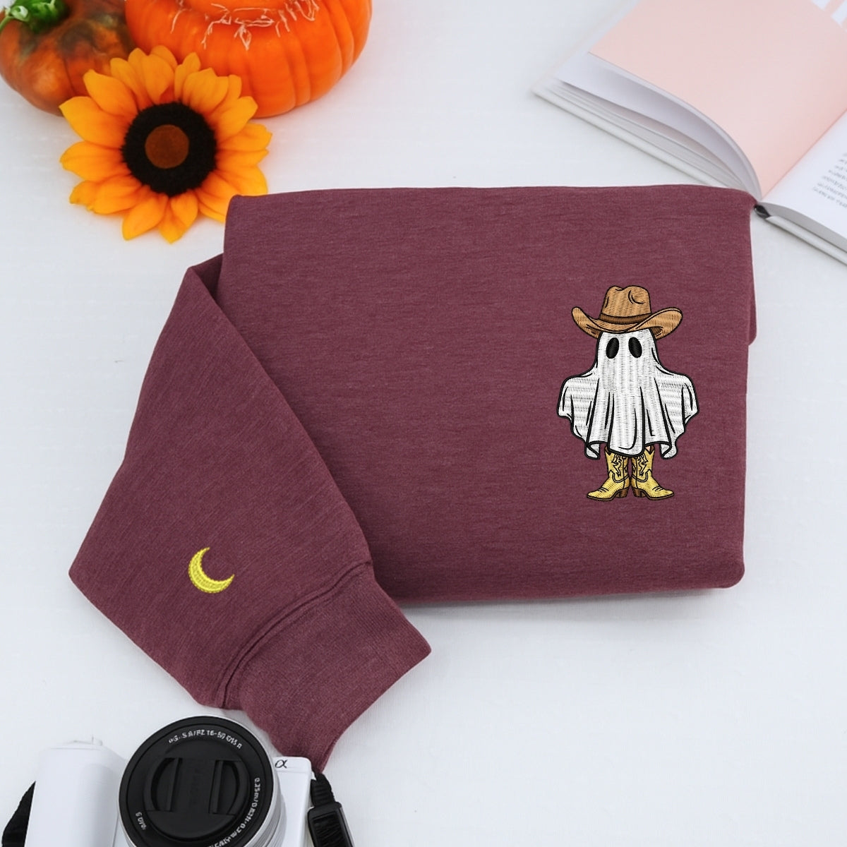 Halloween Cowboy Ghost Custom Embroidered Hoodie - Western Spooky Design - Personalized Halloween Gi