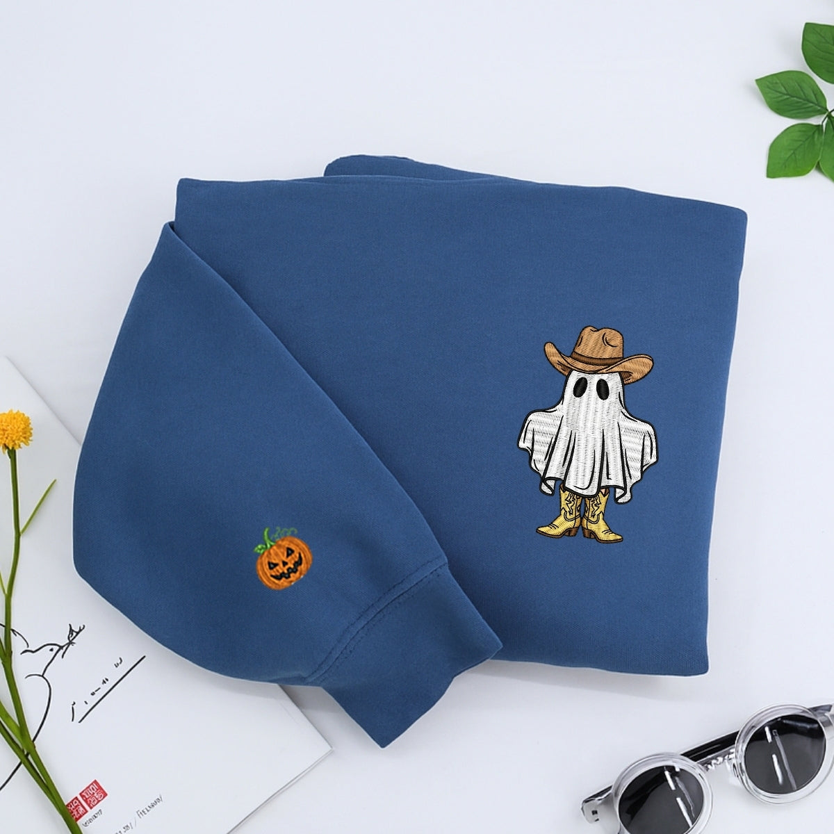 Halloween Cowboy Ghost Custom Embroidered Hoodie - Western Spooky Design - Personalized Halloween Gi