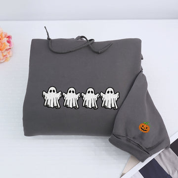 Halloween Custom Embroidered Hoodie - Ghost & Bat Design - Personalized Spooky Season Gift
