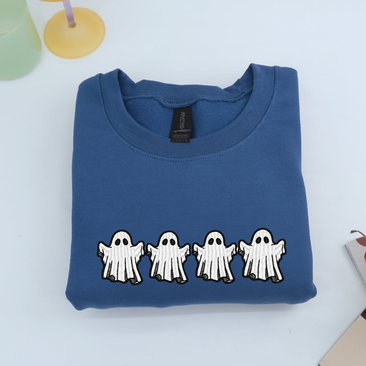 Halloween Custom Embroidered Hoodie - Ghost & Bat Design - Personalized Spooky Season Gift
