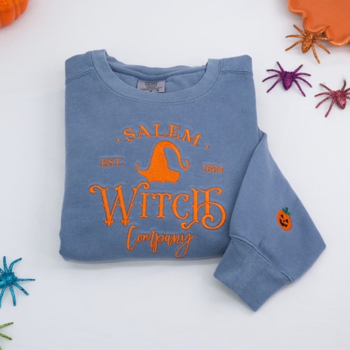 Halloween Custom Embroidered Sweatshirt - Salem Witch Design - Personalized Spooky Season Gift